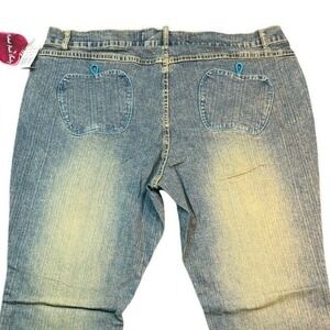 VTG Apple Bottoms Women Jeans Size 20W Distressed Bootcut Embroidered Blue NWOT